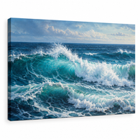 Ocean waves canvas art with deep blue and teal waves crashing
